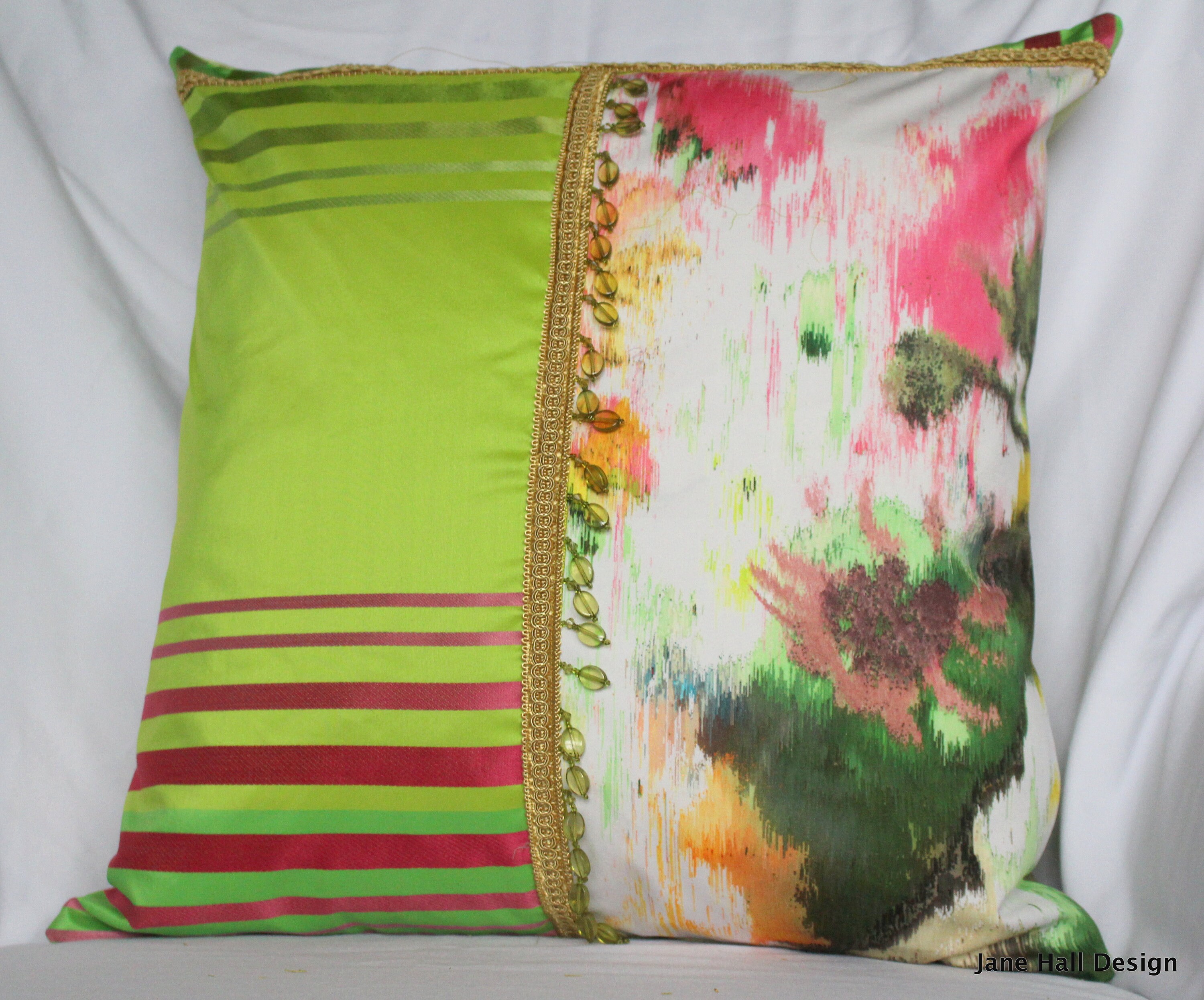 Designers Guild, Pink and Green Striped , Cut Velvet Upholstery Fabric