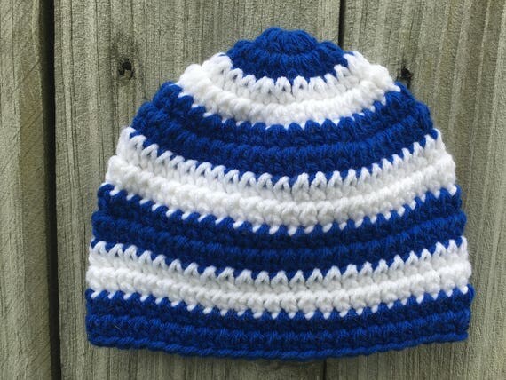 ON SALE Blue and White Striped Beanie Hat. Only ONE