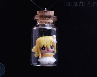 Quirky Glass Vial Necklace with MixieQ Figurine on Leather