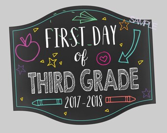 Third Grade First Day Of School Doodle Sign. First Day of School Photo Prop Sign. First and Last Day of School. Instant Digital Download