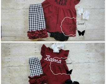 Alabama Short Set, Bama Outfit, Birthday Outfit, Shorties Set, Houndstooth, Crimson, 9M, 12M, 18M, 2T, 3T, 4, 5, 6, 7, 8, RTS, Monogram