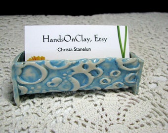 business card holder, ceramic desk accessory, pottery office gift, funky bright card holder,unique gift, happy turquoise color card holder,