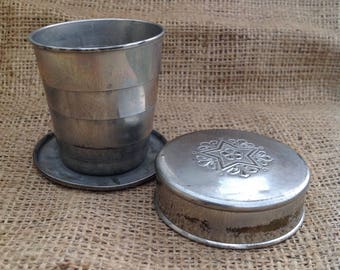 Collapsible vintage aluminum cup | 2 1/4" high x 2 1/2" diameter