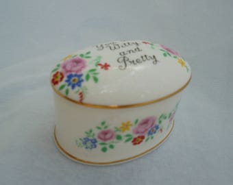 STAFFORDSHIRE BONE CHINA, Crown China, Pill Box, Shabby Style, Vintage Trinket