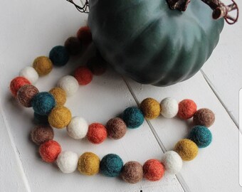 Handmade 32" Fall Wool Felt Ball Garland