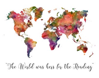 World Map Poster World Map Decor Watercolor Map Printable Large World Map Printable World Map Decor Christmas Gift - Printable Files only