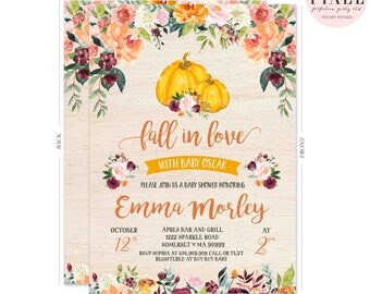 Fall In Love Baby Shower Invitation Fall Pumpkin Baby Shower Invitation Gender Neutral Pumpkin Baby Shower Watercolor Floral Pumpkin Shower