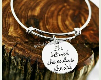 She believed she could so she did Bracelet, She believed she could so she did Bangle, Handmade Inspirational Jewelry, girl power, feminism