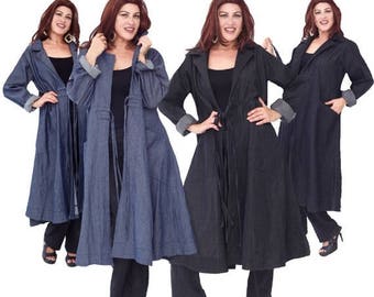 15% OFF SALE P157 Jacket Coat Shirt Waist Pockets Pleats Denim Fine Fashion Couture Made To Order s m l xl 1x 2x 3x 4x 5x 6x Choose your Col