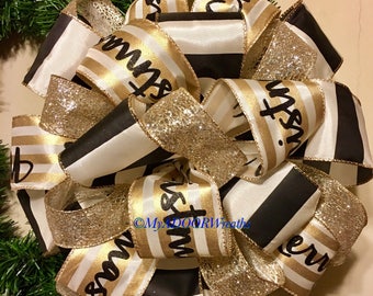 Elegant Christmas Tree Topper Bow, Merry Christmas Tree Bow, Black & Gold Tree Topper Bow, Gold Tree Decor Bow, Black Tree Bow, Elegant Bow