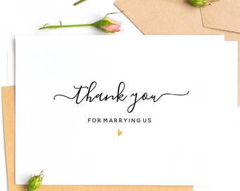 Thank You For Marrying Us Wedding Day Card - White Card Blank Inside for Your Personal Message