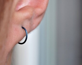 Titanium blue hoop earring for men,Titanium earrings,Man ear hoops,Allergy free earring,nonallergenic earring,A single earring,Kare