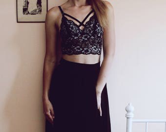 Gem / lingerie floral lace longline padded bralette with black straps / sexy lingerie bralette lace bra / Sample sale