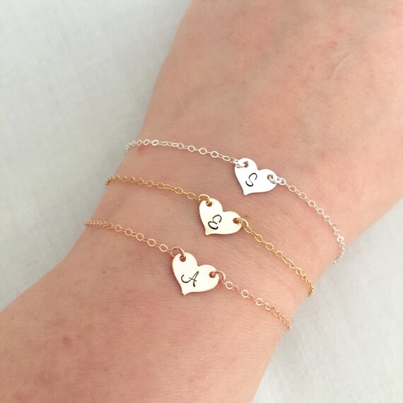 Rose Gold Initial Bracelet Baby Girl Bracelet Heart