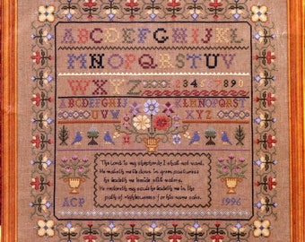 23rd Psalm Sampler Angela Pullen Forget Me Nots Sealed Counted Cross Stitch Kit # 44061 Linen 32 Count Fabric Size 14 3/4" x 14 3/4"