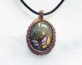 Gift for wife Dragonfly necklace Labradorite necklace pendant Gifts for her Painted stones Nature necklace Boho pendant Gift for mom Unique