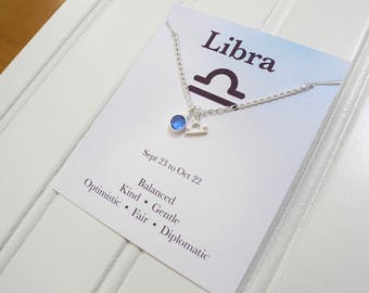 Libra Necklace, Sterling Silver Constellation Necklace, Sterling Silver Zodiac Necklace, Birthstone Necklace, Birthday Gift