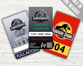Jurassic World Costume; Jurassic World ID Badge, Visitor Pass, Jurassic Park Vehicle Pass. (Editable PDF)