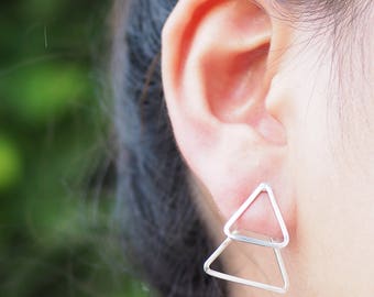 A Pair of Triangle Outline Ear Jacket Earrings, Geometric Jewelry, 925 Sterling Silver, Dainty earrings, Minimalist Jewelry - MI.22