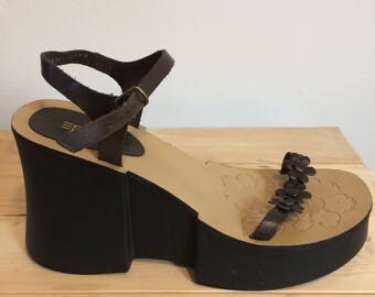 Vintage Esprit Platform Sandals 90s Platform Sandals Wedge Sandals Chunky Sandals Ankle Strap Sandals Flower Sandals 90s Sandals 90s Shoes