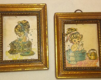 MINI DECOUPAGE,"Washtub Bubble Bath",3"x2.5" Frames,Vintage Girl Prints,Little Bathers Print