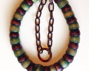 1940's Wood Bead Necklace With A Celluloid Chain
