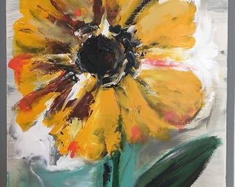 Original Sunflower Painting on Wood Yellow Flower Art