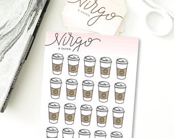 Mini Coffee Cup Hand Drawn Planner Stickers - Coffee Cup Stickers - Coffee Lover, But First Coffee, Coffee Shop, Planner Stickers MCC