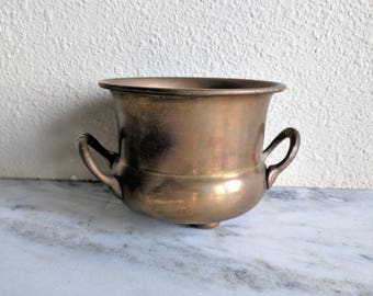 Small Brass Planter Bowl w/ Handles, Footed Brass Bowl Planter, Brass Pedestal Planter Pot, Air Plant Holder, Brass Catchall Home Décor