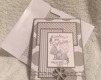 Birthday Card, Gray, Embillished, Layered, Handmade, Card