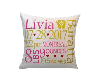 Baby Pillow, Birth Announcement Pillow, Custom Baby Pillow, Baby Gift, Baby Shower Gift, Personalized Pillow