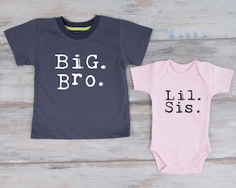 Big Brother Little Sister Set, Big Bro Shirt & Lil Sis Baby Bodysuit Set, Matching Sibling Shirts, Photo Props For Kids, Sibling Outfits