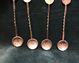 Late 1800s Silver Spanish Real Coin Spoons Set of 4