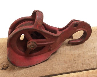 Red Industrial Pulley//Metal Pulley//Industrial Antique//Red Metal Pulley