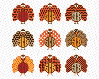 Turkey Monogram Thanksgiving SVG DXF PNG eps Autumn Houndstooth Strips Chevron Cut File for Cricut Design, Silhouette studio, Sure A Lot