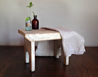 Small wooden bench, White wooden stool, Rustic bench, Rustic home decor Small wooden chair, Rustic Wood Stool, Stepping Stool, Vintage bench