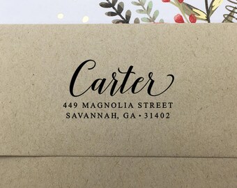 Custom Return Address Stamp, Self Inking Stamp, Wooden Rubber Stamp, Personalized Stamp, Family Name Stamp, Elegant Wedding Address Stamp