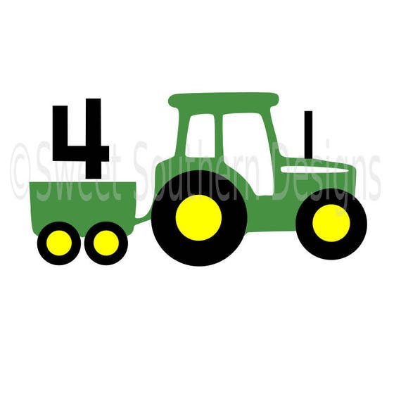 Download Tractor with wagon 4th birthday layered design DXF SVG instant