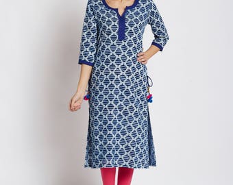 Indigo Hand block printed Ethnic Indian Tunic/ Kurti