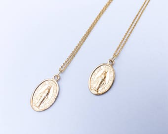 Mini, Small Mother Mary Necklace, Virgin Saint, Dogeared, Religious, Dainty, Delicate, Baptism Gift, Miraculous Medal, Religious Jewelry