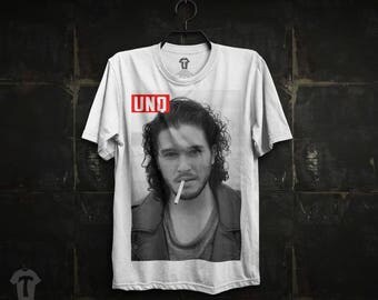 Kit Harington - Jon Snow Smoking Unique Unisex White T Shirt Graphic Tee Kit Harington Men Shirt Kit Harington Girl Shirt Size S M L XL 2XL