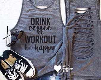 Coffee tank, Gym tank, Fitness tank, workout muscle tank, Women's muscle tank, Distressed tank, Crossfit tank, Gym tank top, Fitness tank