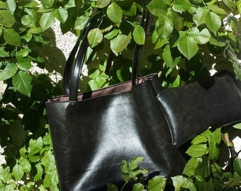 Smooth Chocolate brown Vegan Leather Hand bag tote and coin purse