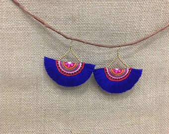 Boho Tassel Earring With Embroidered Fabric Handmade Women Jewelry