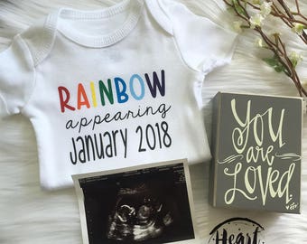 Personalized Rainbow Baby Pregnancy Announcement Bodysuit | Pregnancy Reveal / Maternity Photography / Photography Prop