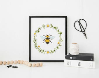 Bee Print, Honey Bee Art, Spring Home Decor, Farmhouse Wall Decor, Bumble Bee Print, Honey Bee Print, Spring Decor, Spring Wall Art