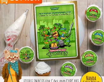 Edible Cake image Personalized Teenage Mutant Ninja Turtles Cake topper or cupcakes. Tmnt party. Tmnt birthday. Ninja turtles party.