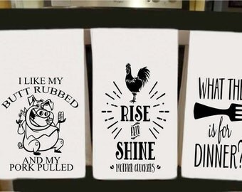 Tea towel set - Christmas gifts for her - farmhouse decor - housewarming gift - funny tea towels - flour sack towel set - kitchen towel set