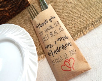 Set of 5 - 100 pcs. Silverware Bags, Place Setting Bags, Utensil Bags, Wedding BBQ Utensil Bags, Food Service Bags, Rehearsal Dinner