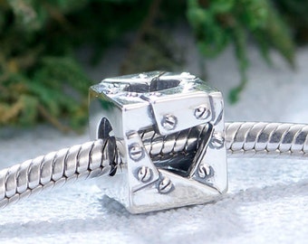 Silver charm authentic Sterling silver patchwork box charm beads perfect fit for pandora and troll or european bracelets